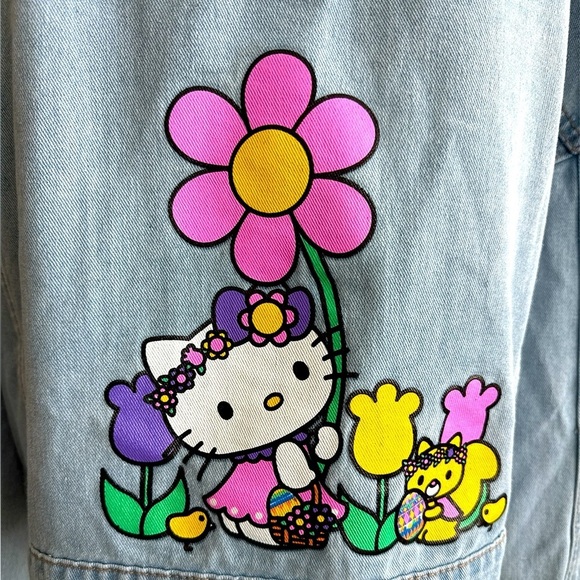 Hello Kitty x SHEIN Woman’s Light Wash Blue Denim Graphic Jacket Size 4XL NWT - Picture 3 of 9